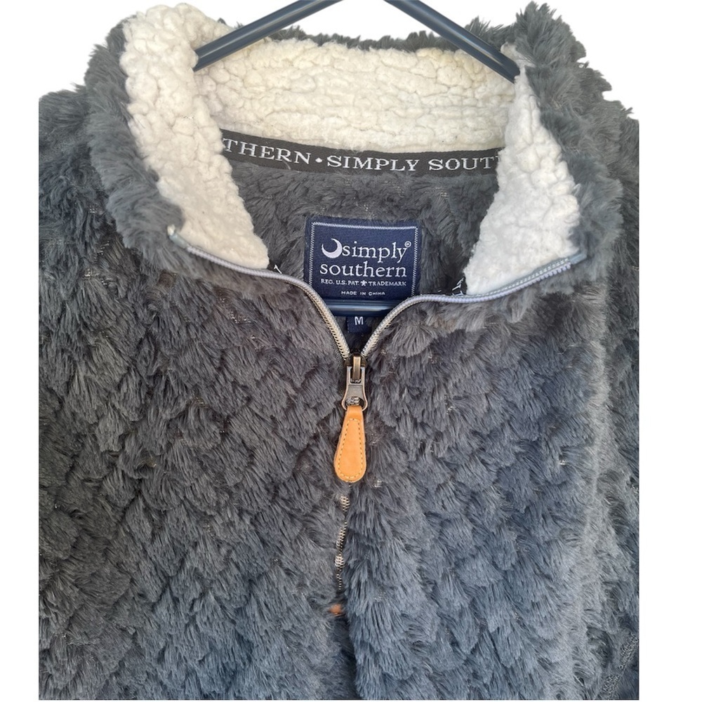 Simply Southern Charcoal Teddy Style Grey Pullover Quarter Zip Women Sz M